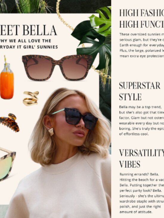 Diff eyewear Bella Polarized Sunglasses Square + Cat Eye Amber Brown